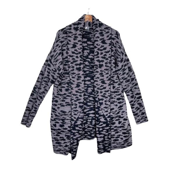 Calia Carrie Underwood Purple Black Leopard Print Large Open Front Sweater-Large - Picture 1 of 3
